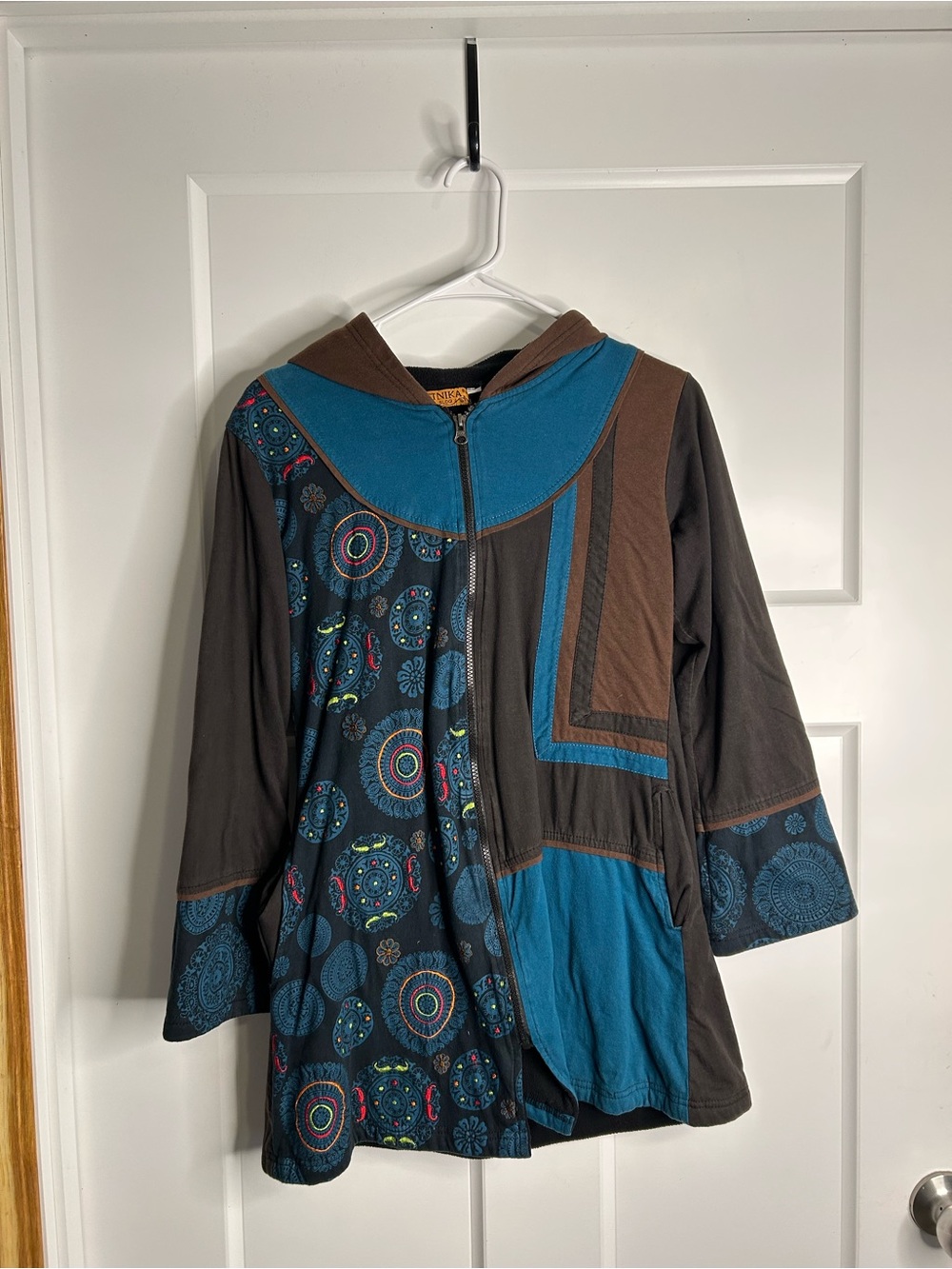 Etnika Women’s Full Zip Hooded Jacket Patchwork No Size Tag See Pic 3687